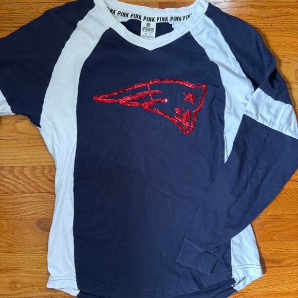 New England Patriots x Victoria's Secret PINK vintage NFL sequined long sleeve - Picture 1 of 5
